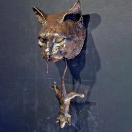 Aldaba de puerta con cabeza de gato y ratón o adorno de escultura de resina de pared, estatua de ratón repelente de plagas de resina para pila de puerta, protege las plantas 231228