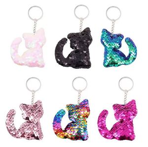 Chat porte-clés paillettes colorées porte-clés porte-clés porte-clés pour clé de voiture téléphone portable sac sac à main breloques