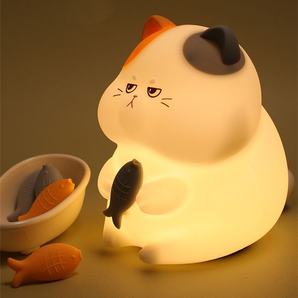 Cat lampe mignonne LED NIGHT CARTOONE chaton poisson 7 Color Table Table Lampe de lampe pour bébé, chambre
