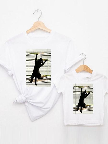 Cat Letter Funny Trend Tee Family Matching Tenits Summer Femme Kid Child Mom Mama Mama Mother Tshirt Vêtements O-cou T-shirt graphique