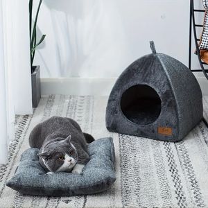 Cat Litter Pet Tent Cave Bed Pet Sleeping Bag Thickened Warm Cat Bed House Cave Nest Comfortable Triangular Cat Bed