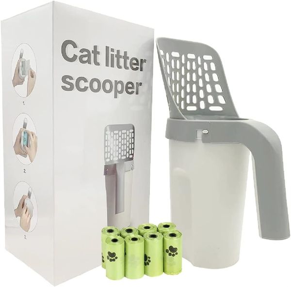 Pala de arena para gatos, recogedor de autolimpieza con bolsas de basura, caja portátil, suministros para mascotas