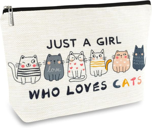 Bolsas de maquillaje para gatos para mujeres, lindos regalos temáticos de gatos para niñas, bolsa de cosméticos de viaje para amantes de los gatos pequeños