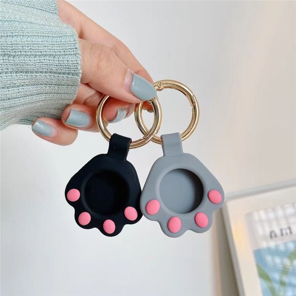 Porte-clés patte de chat, localisateur d'animaux de compagnie, housses de protection en silicone pour Airtags, étiquettes à air, dispositif anti-perte, anti-rayures, porte-clés de dessin animé, pendentifs de sac