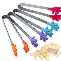 Cat Pets Feeders Bar Tools Cute Creative Small Silicone Clip Antideslizante Acero inoxidable Mini Food Ice Square Suger BBQ Tongs Clips Productos de cocina FY5348 P0714x2