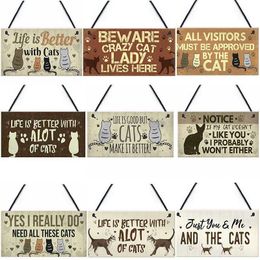 Cat Plaques houten dier gedrukt hangbord voor raamdeur muur decor home tuin tuinhouten houten plaques kerstdecoratie