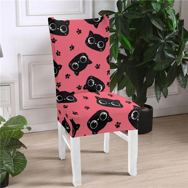 Couvre de chaise imprimée Cat Spandex pour salle à manger matériau élastique moderne couvertures de meubles de meubles de cuisine Banquet de mariage