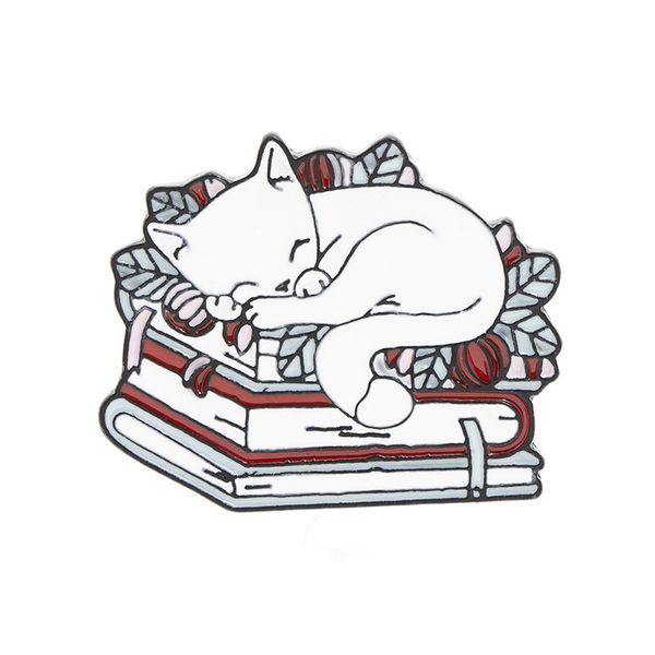 Chat lecture livres émail broche dessin animé dormir chaton broches mignon livre amant animaux Badge sac vêtements épinglettes bijoux cadeaux