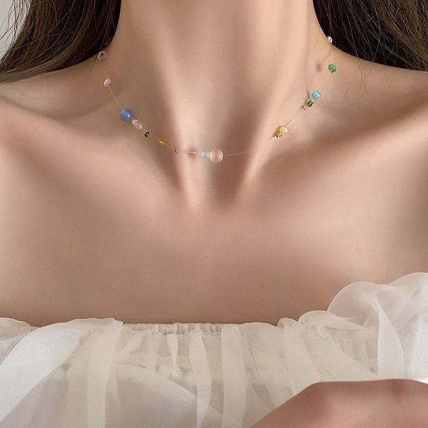 Collier de perles colorées en pierre œil de chat, nouveau Style pour femmes, chaîne de clavicule de haute qualité, accessoires rouges à mailles extrêmement fines