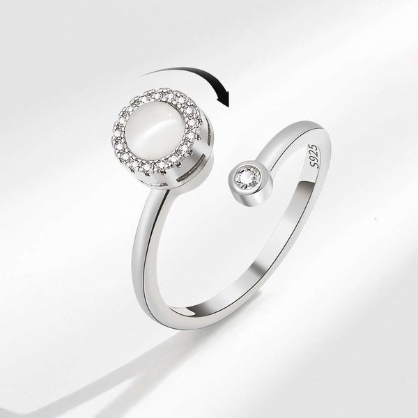 Piedra de ojo de gato giratoria femenina con apertura ajustable, anillo de dedo índice, joyería única y elegante, versátil