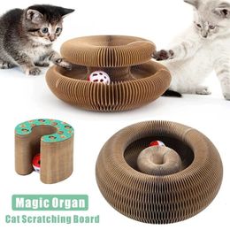 Tablero de rasguño para gatos Órgano mágico Juguete para gatos Tablero de rasguños Redondo Corrugado Poste de rascado Marco de escalada para gatos Garra de molienda Juguetes para gatos 240103