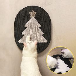 Cat Scratcher Board Christmas Tree Cat Scraper Cardboard voor wall gemalen krabblok met sticker schattige katten huisdierproducten cadeau