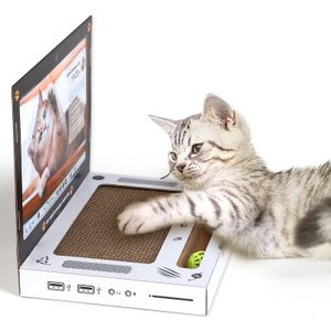 Cat Scrather ordinateur portable avec des jouets interactifs de souris moelleux PAW Over Social Media Kitten Toys Cat Scratch Pads 240508