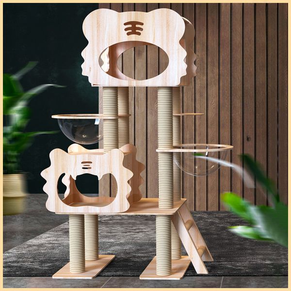 Torre de rasguño de gatos con hamaca, ayudas de entrenamiento de aviones de viaje, torre de escalada de raspador, muebles de sisal, estructura de juego, PET PR