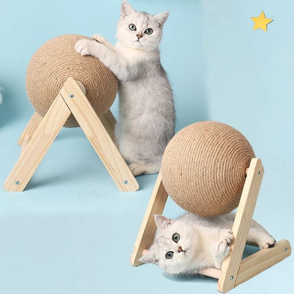 Gato rascador bola soporte de madera muebles para mascotas cuerda de sisal bola juguete gatito escalada rascador molienda patas raspador juguetes para gatos 240103