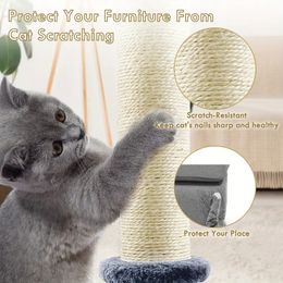 Arbre à chat avec brosse pour chat auto-toiletteur, jouet durable pour chat, grattoir pour chat en sisal naturel avec balle en peluche pour chats d'intérieur