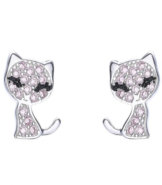 Forme de chat brillant boucle d'oreille en argent sterling 925 CZ diamant femmes bijoux de mariage boucles d'oreilles avec boîte cadeau d'été33431587308