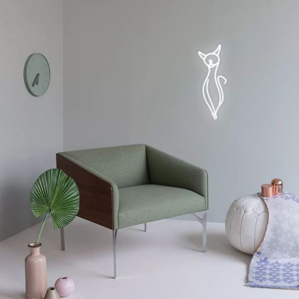 Letrero de gato para decoración de pared de tienda, dormitorio de niños, hogar, luz de neón hecha a mano, 12 V, superbrillante