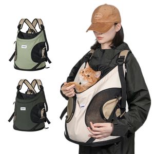Cat kleine hond ademende canvas draagbare rugzak puppy kitten reiskist sling tas huisdier voorste schouderband 240420