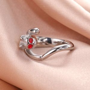 Cat roestvrij staal roodblauw zirkon ogen kitten vingerring voor vrouwen paar bruiloft gotische sieraden geschenken groothandel