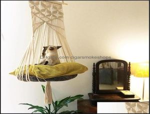 Chat balançoire hamac Boho Style Cage lit à la main suspendu sommeil chaise sièges gland chats jouet jouer coton corde animaux maison livraison directe 5230791