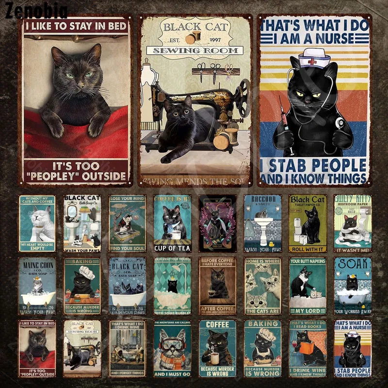 Kedi Banyo Çekme Komik Metal İşaret Kara Kedi Metal Poster Pet Banyo Dükkanı Teneke İşaret Hayvan Vintage Plak Duvar Çıkartmaları Banyo Ev Sanatı Dekorasyonu 30x20cm W01