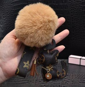 Cat Teddy Bear Pompom Keychains Fashion Rhinestone Key Cain Ring Pu Cuero Hebillas Bolsa de joyas Accesorios de encanto animal Keyr5045105