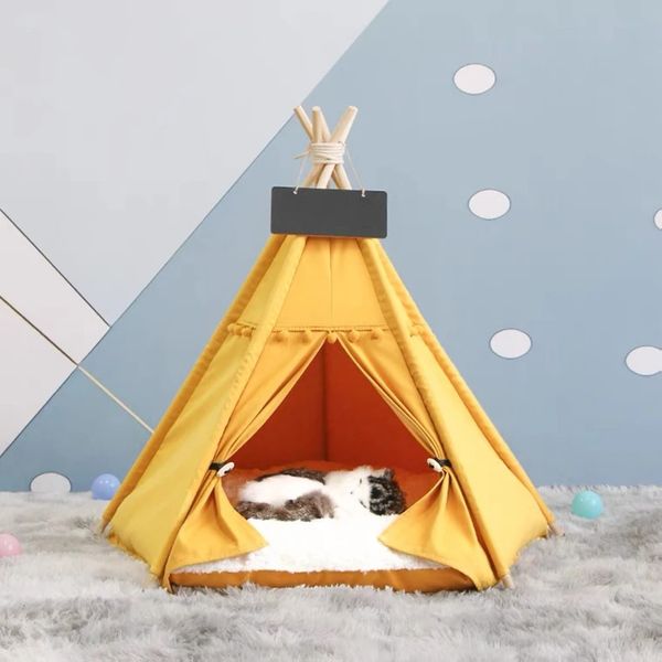 Chat tente chien maison lit avec coussin épais pour chats chiens sommeil profond intérieur toile doux indien chiot tipi fournitures pour animaux de compagnie 240103