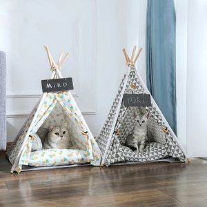 Tente pour chat maison lit pour animaux de compagnie Portable amovible lavable tipi pour chiot chat quatre saisons tente avec coussin chien chat fournitures 240226