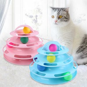 Chat jouet mignon plateau tournant balle trois couches teaser souris animal chaton jeunes fournitures traiter produits scratcher 210929