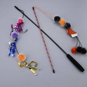 Jouets pour chats, bâton amusant, longue ficelle, boule de poils, série Halloween, poignée, fournitures pour animaux de compagnie, vente