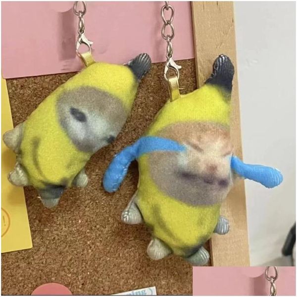 Jouets pour chats 1/2pcs Kawaii Banana P Pendentif Mignon Pleurer drôle Porte-clés Sac de voiture Porte-clés Cadeaux à un camarade de classe Livraison directe Maison Jardin Pet Su Dha59