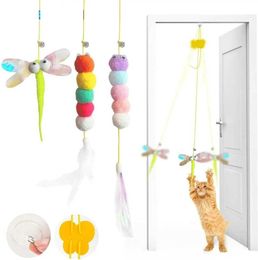 Katspeelgoed 1/3/5 stukken huisdierkat interactief speelgoed Elastische kat kras touw intrekbare deur hangende plezier speelgoed Pet Play Pleed Cat Supplies D240530