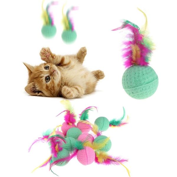 Juguetes para gatos, 10 Uds., pelotas de látex de juguete para mascotas, masticables coloridas para perros, gatos, cachorros, gatitos, plumas suaves, BallCat