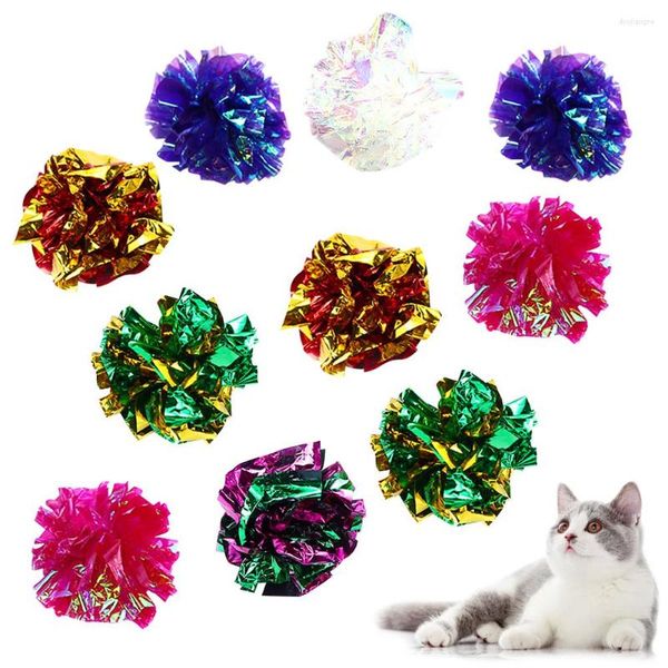 Juguetes para gatos 10 unids Mylar Crinkle Balls Juguete Interactivo Sonido Plástico Brillante Crackle Anillo Colorido Papel Gatito Pet Play