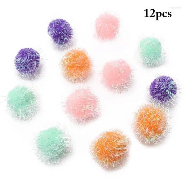 Juguetes para gatos 12 unids/lote juguete favorito interactivo colores surtidos bola brillante gatito de peluche masticar suministros para mascotas