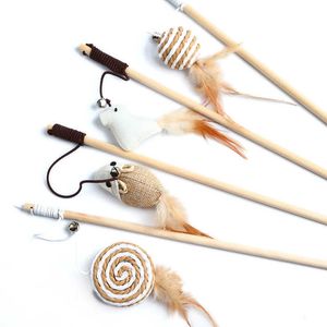 Toys 1pc Cat Teaser Feather Toys Kitten Funny Rod Cat Wand Toys Toys Wood Pet Cat Toys Interactive Stick Pet Cat Supplies G230520