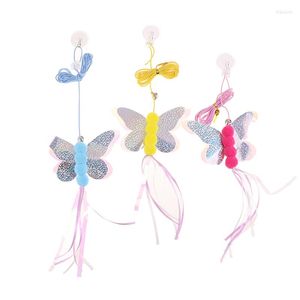 Cat Toys 1pc Teaser Wand Toy Butterfly Swinging Swing hangende deurgordel en touw huisdierenbenodigdheden