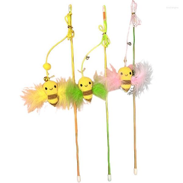 Juguetes para gatos, 1 Uds., varita de juguete, pluma falsa divertida, diseño de abeja pequeña, palo de burlas para gatitos, mascota interactiva, Color aleatorio