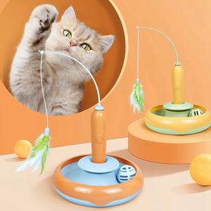 Jouets pour chats 2 en 1 bâton de chat électrique et pistes jouet rotation automatique jouets interactifs pour chats pistes balle plateau tournant chaton pour animaux de compagnie bâtons drôles 231011