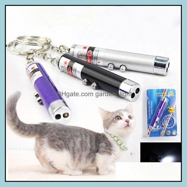 Juguetes para gatos 2 en 1 puntero láser rojo llavero con luz LED blanca espectáculo portátil infrarrojo palo divertido Tease gatos mascota paquete al por menor Otmit