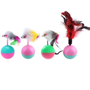 Jouets pour chat 2021 Style animal de compagnie chaton interactif coloré plume souris gobelet balle résoudre l'ennui couleur aléatoire