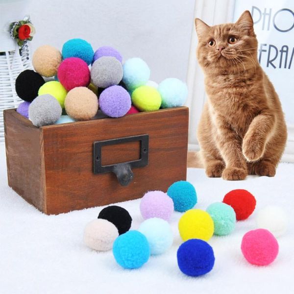 Juguetes para gatos, 30/70 unidades por lote, bolas de felpa elásticas, juguete de limpieza de dientes molares resistente a mordeduras para mascotas multicolores