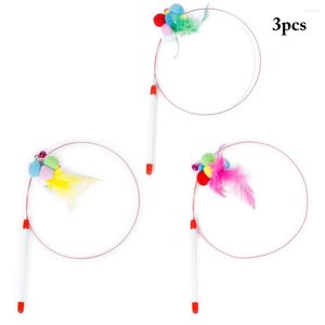 Cat Toys 3pcs Interactieve teaser Faux veer buigbare staaldraad kitten Wand Pet Toy Stick POM Training oefening