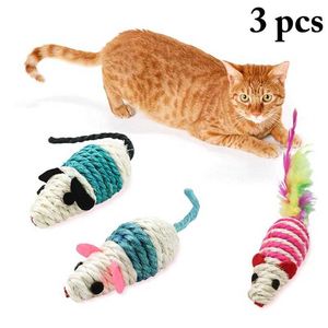 Cat Toys 3pcs/Set Mice Cat Toys Interactive Cat Squeaky Toys Kitten Mouse Toys voor katten Pet Leveringen willekeurige kleur G230520