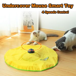 Chat Jouets 4 Vitesses Smart Electric Motion Undercover Souris Tissu Mobile Plume Interactive Pour Kitty Automatique Pet dges 230309