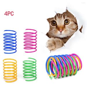 Cat Toys 4pcs Plastic Springspeelgoed Kleurrijke spiraal Spiraal Pet Actie Wijd duurzame interactieve accessoires Kitty Training