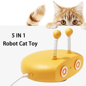 Cat Toys 5in1 Interactive Funny Pet Pleed Robot Laser Automatische stuursticks Spring Ball Bird Sounds 230309