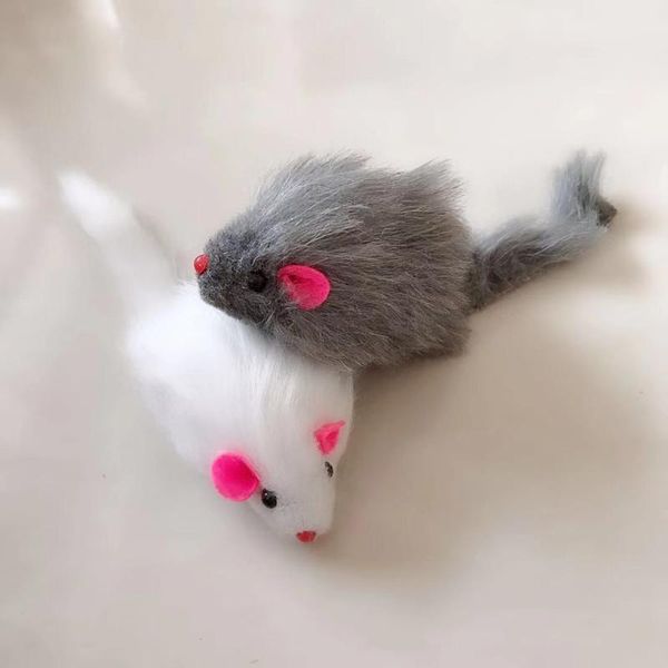 Jouets pour chats 5 pièces fausse souris animal de compagnie souris à queue à poils longs avec son hochet doux vraie fourrure jouet grinçant pour chats DogsCatCat