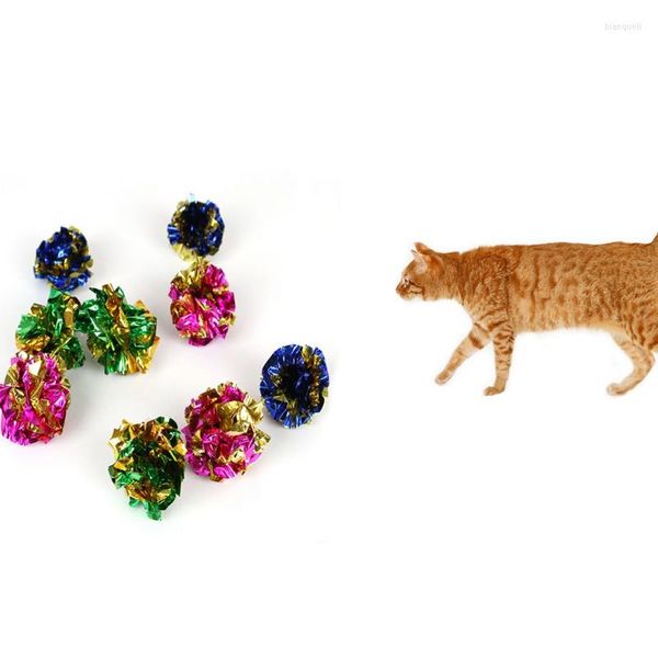 Juguetes para gatos, 6/12/24 Uds., pelotas de juego divertidas para mascotas, juguete de Mylar, anillo de papel colorido, bola de sonido interactiva brillante, arrugada para gatos